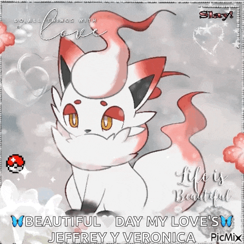 a picture of a pokemon with the words beautiful day my love 's jeffrey y veronica on it