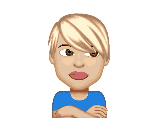 a cartoon drawing of a woman with short blonde hair and pink lips