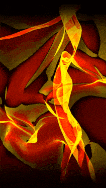a red and yellow background with a swirling pattern