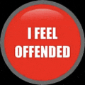 a red button that says i feel offended in white letters