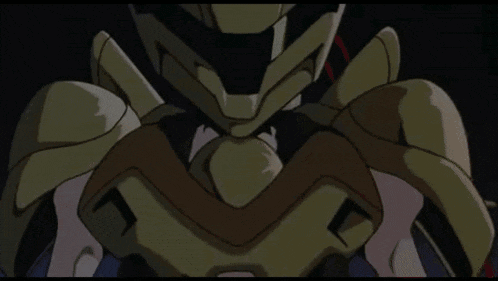 a close up of a cartoon character 's face with a helmet on