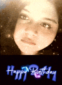 a picture of a woman with the words happy birthday written below her