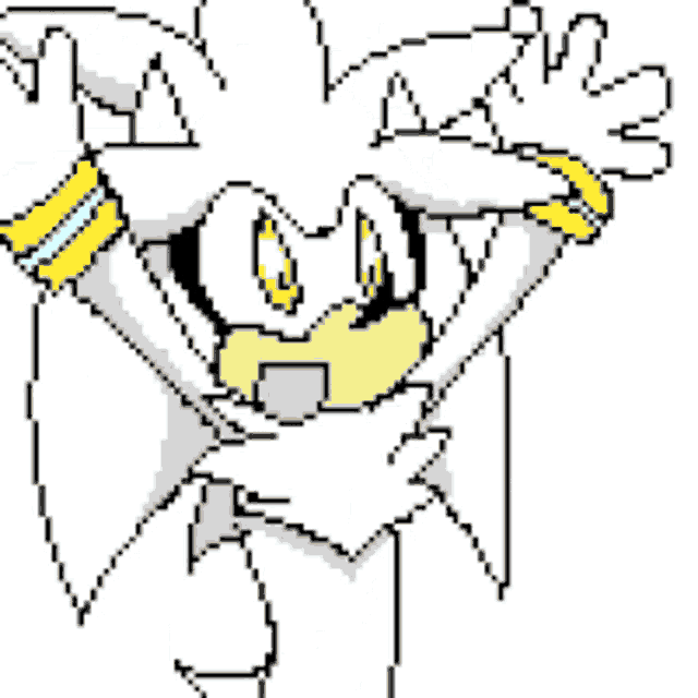 a pixel art drawing of a sonic the hedgehog with a surprised look on his face