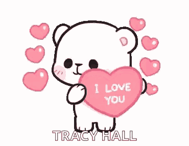 a white teddy bear is holding a pink heart that says `` i love you '' .