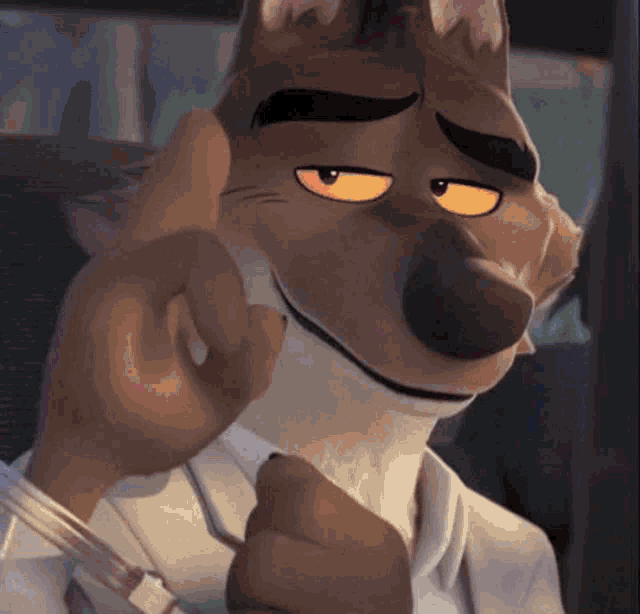 a close up of a cartoon character holding a fork and giving a thumbs up .