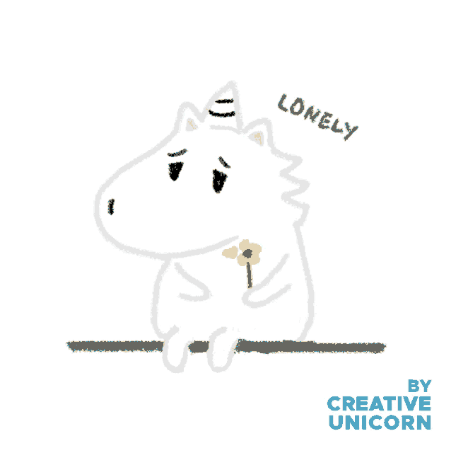 a drawing of a unicorn holding a flower with the words lonely above it