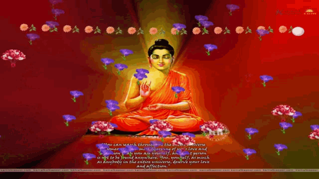 a picture of a buddha surrounded by flowers with a quote from buddha
