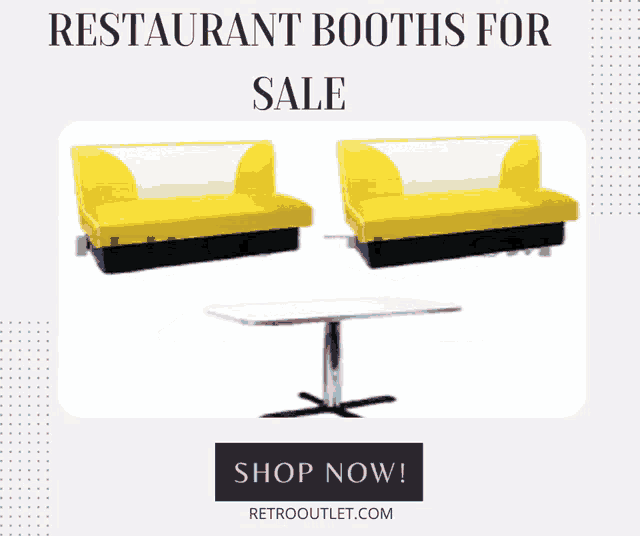 an advertisement for restaurant booths for sale with a button to shop now