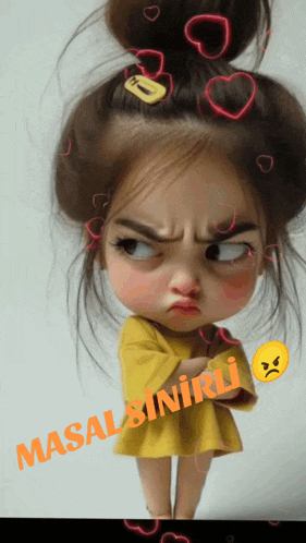 a cartoon of a girl with hearts in her hair and the words masal sinirli on the bottom