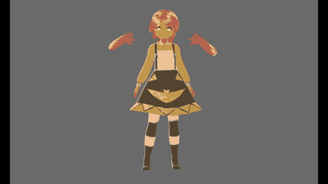 a 3d model of a girl with orange hair and a yellow dress