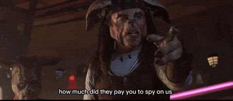 two women are sitting next to each other with the words how much did they pay you to spy on us