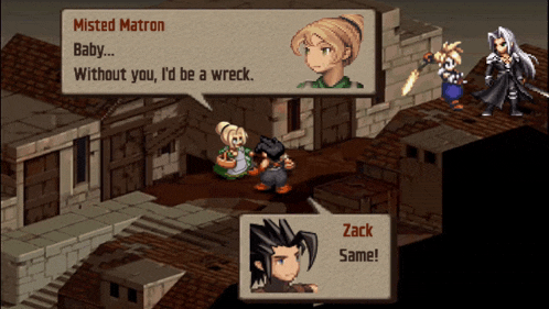a video game scene with a character named misted matron