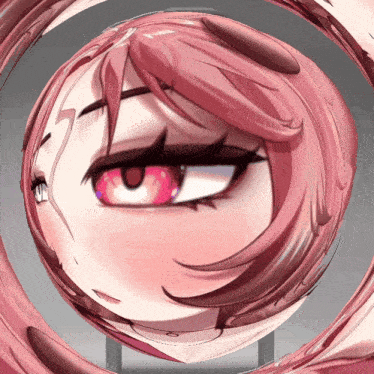 a close up of a girl 's face in a circle