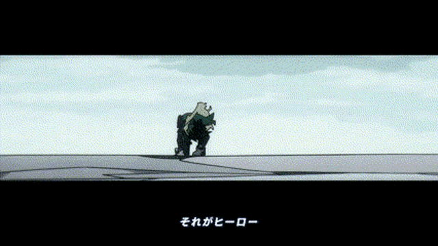 a cartoon character is standing on a roof with a blue sky in the background