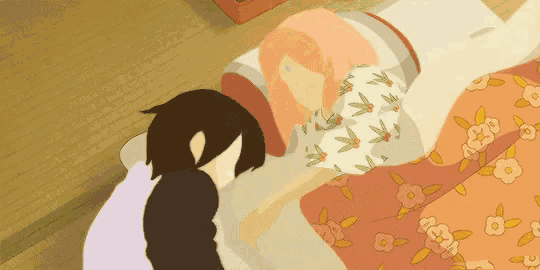 a cartoon drawing of a girl laying on a bed