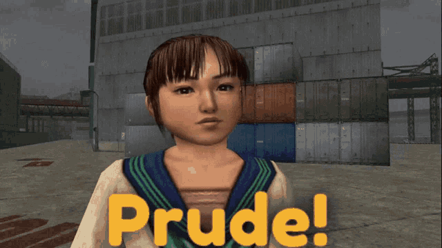 a girl in a video game says prude on the screen