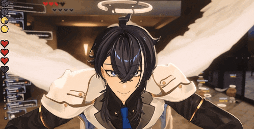 a cartoon character with a halo on his head and wings