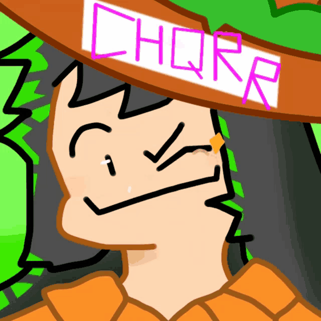 a drawing of a person wearing a hat with the word chorr on it