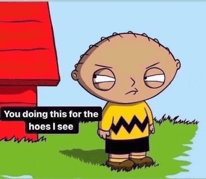 a cartoon character named stewie from family guy is standing in front of a red house .