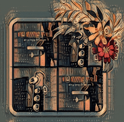 a drawing of a tray with a flower and a few letters that say ' tc ' on it