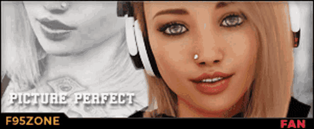 a picture of a woman with headphones and the words picture perfect on the bottom
