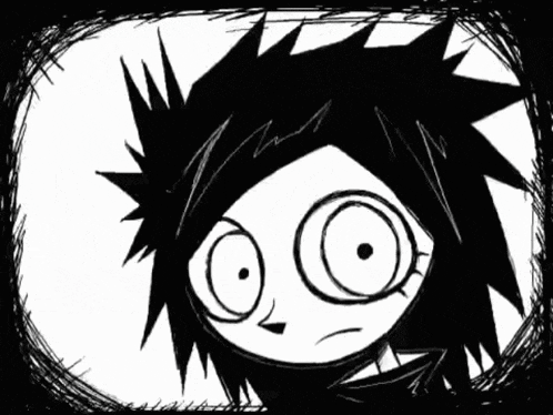 a black and white drawing of a cartoon character with a crown on his head