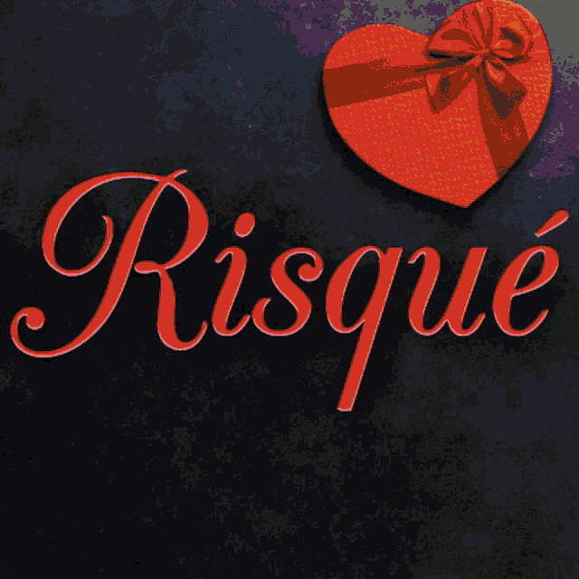 a yellow heart shaped box with the word risque in yellow
