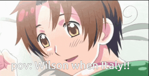 a close up of a cartoon character with the words wilson when italy written below him