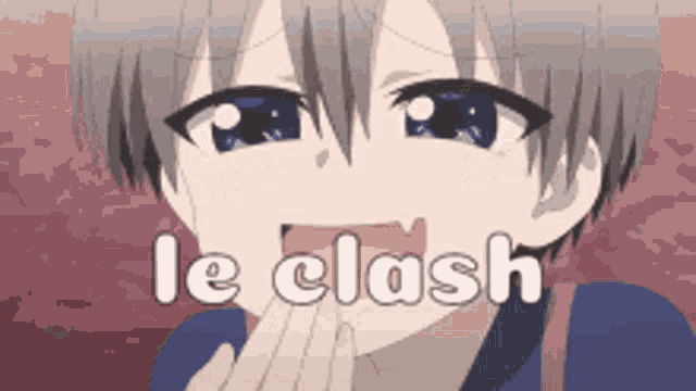 a close up of a person 's face with the word le clash written on it .