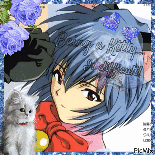 a picture of a girl with the words " being a kitty is difficult " on it