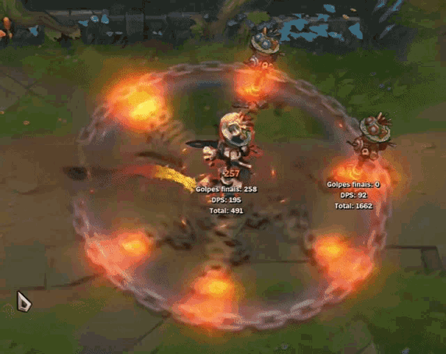 a screenshot of a video game shows a circle of fire with the number 256 on it