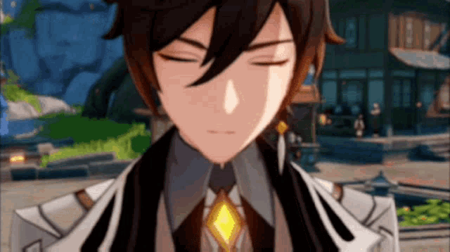 a close up of a man in a suit and tie with his eyes closed in a video game .