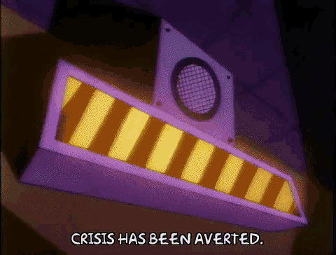 a sign that says crisis has been averted in a cartoon