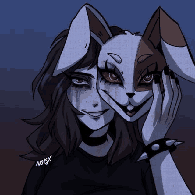 a girl is wearing a mask of a rabbit .