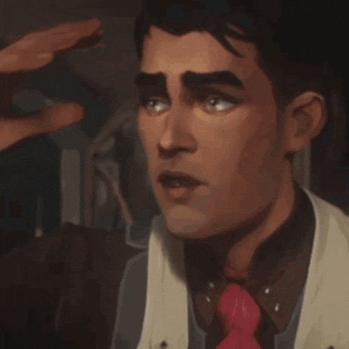 a man in a white vest and tie is making a funny face