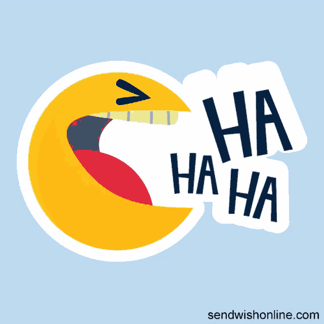 a yellow smiley face with a sticker that says ha ha ha