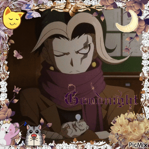 a picture of a man with a scarf around his neck and the words goodnight
