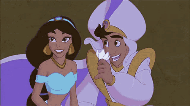 a man and a woman from a cartoon are looking at each other