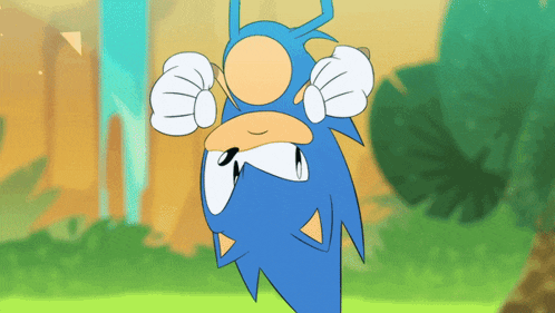 a cartoon drawing of sonic the hedgehog with his arms outstretched