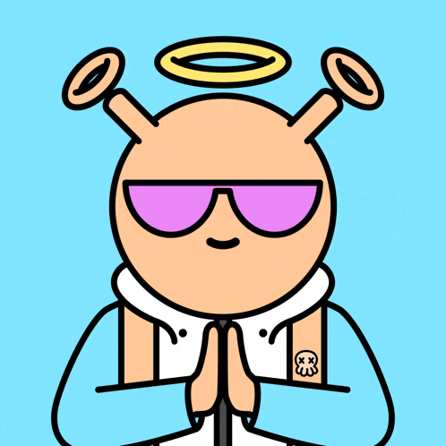 a cartoon character with a halo on his head and the words thank you