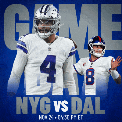 a poster for a game between the ny giants and dallas cowboys