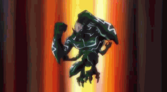 a cartoon character is flying through the air in front of a fire .