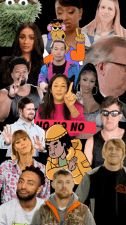 a group of people are standing in front of a sign that says " no "