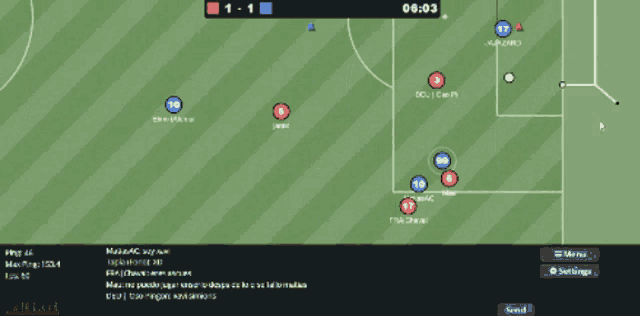 a screenshot of a soccer game with the words red scores at the top