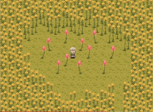a cartoon character is standing in a field of flowers