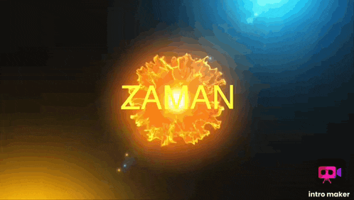 the word zaman is surrounded by a glowing fireball