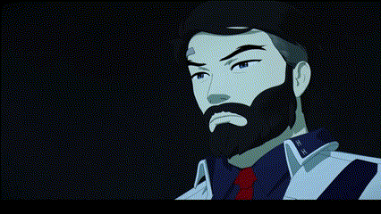 a man with a beard and blue eyes is wearing a blue and white suit and red tie .