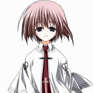 a girl with pink hair is wearing a white shirt and red tie .