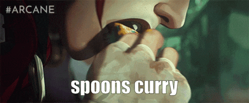 a cartoon of a person eating spoons curry