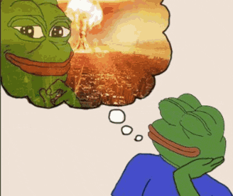 two frogs are thinking about a bomb explosion